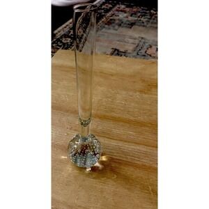 Hand Blown MCM Art Glass Bud Vase  Clear Controlled Bubbles- Pontil Mark